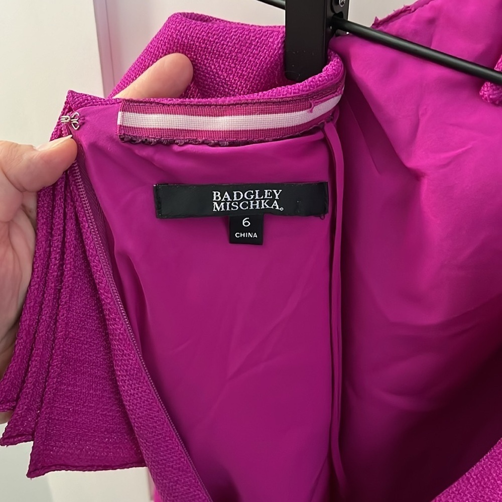 BADGLEY MISCHKA | EUC Kieran Ruffle Halter Dress Magenta Pink sz 6 - Picture 4 of 5